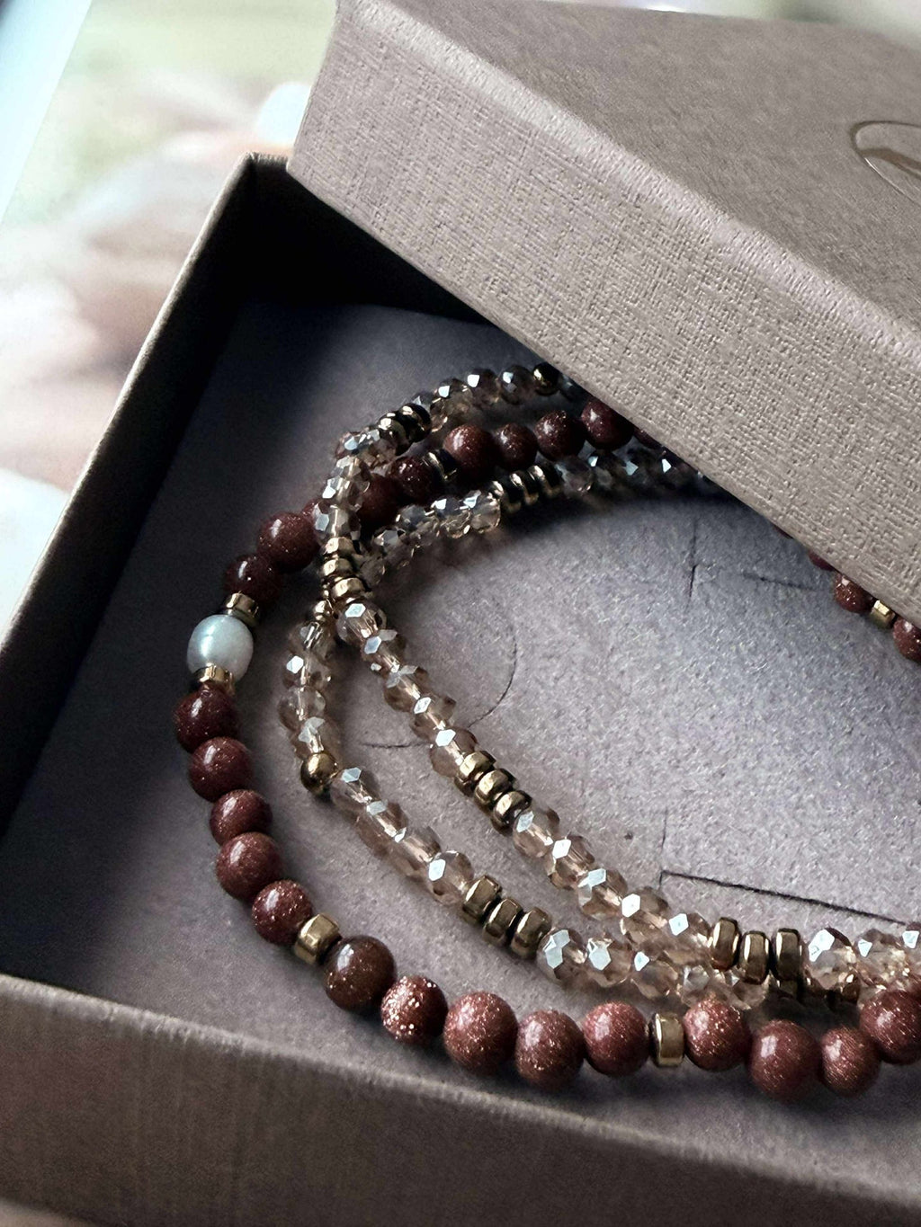 Armband Leah Natur/Cognac – Set med 3 st