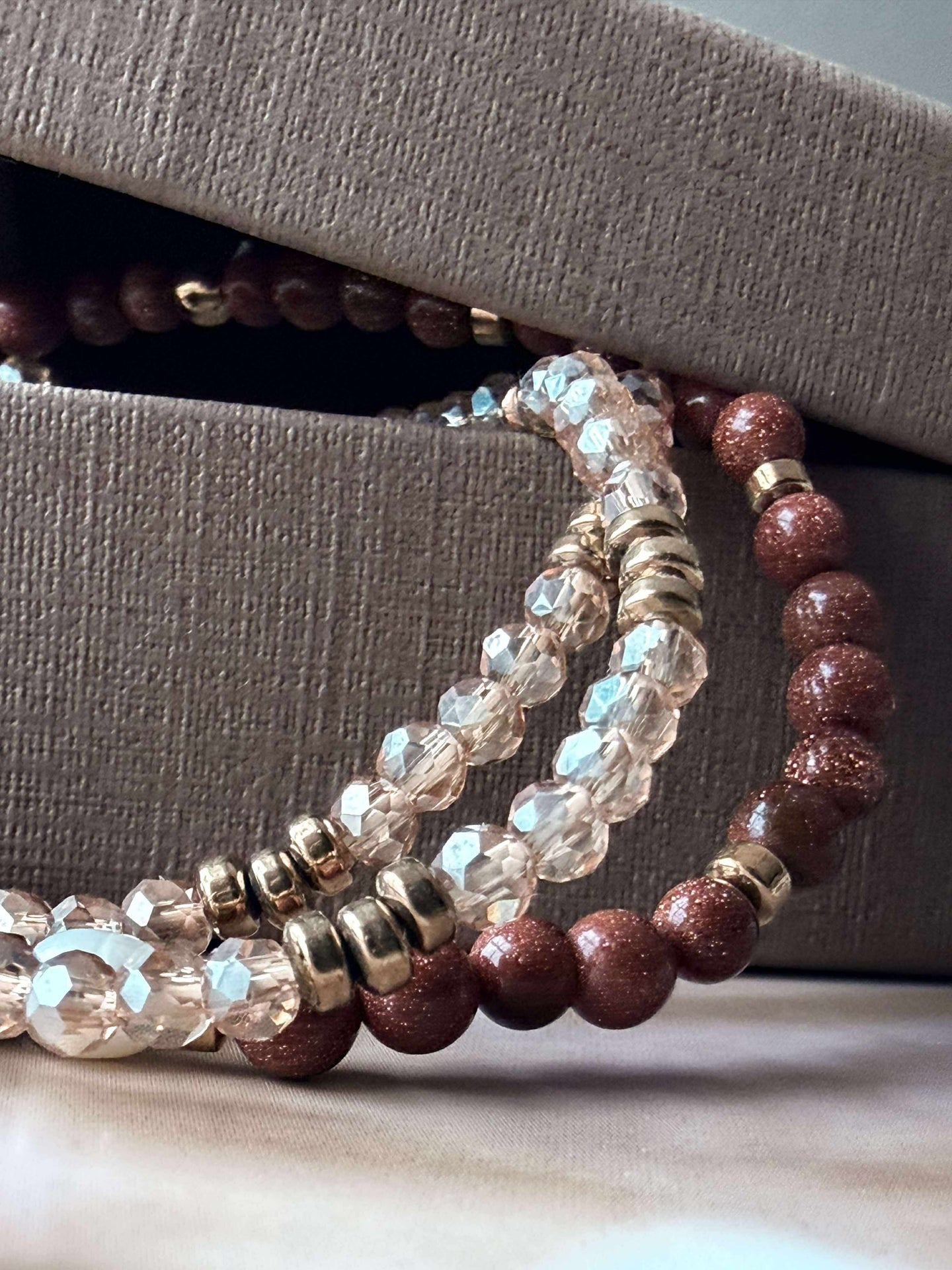 Armband Leah Natur/Cognac – Set med 3 st