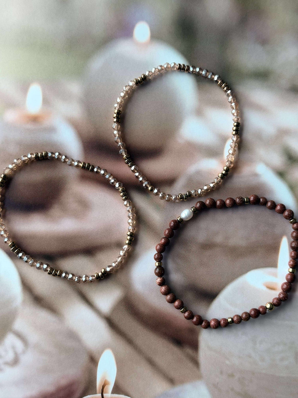 Armband Leah Natur/Cognac – Set med 3 st