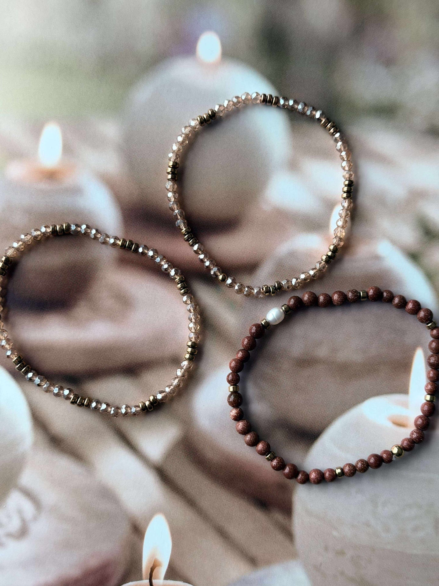 Armband Leah Natur/Cognac – Set med 3 st