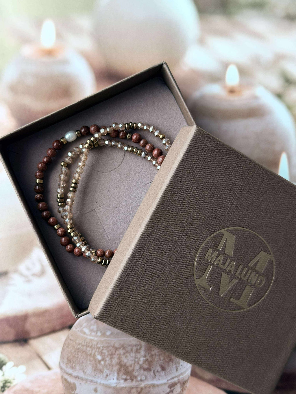 Armband Leah Natur/Cognac – Set med 3 st