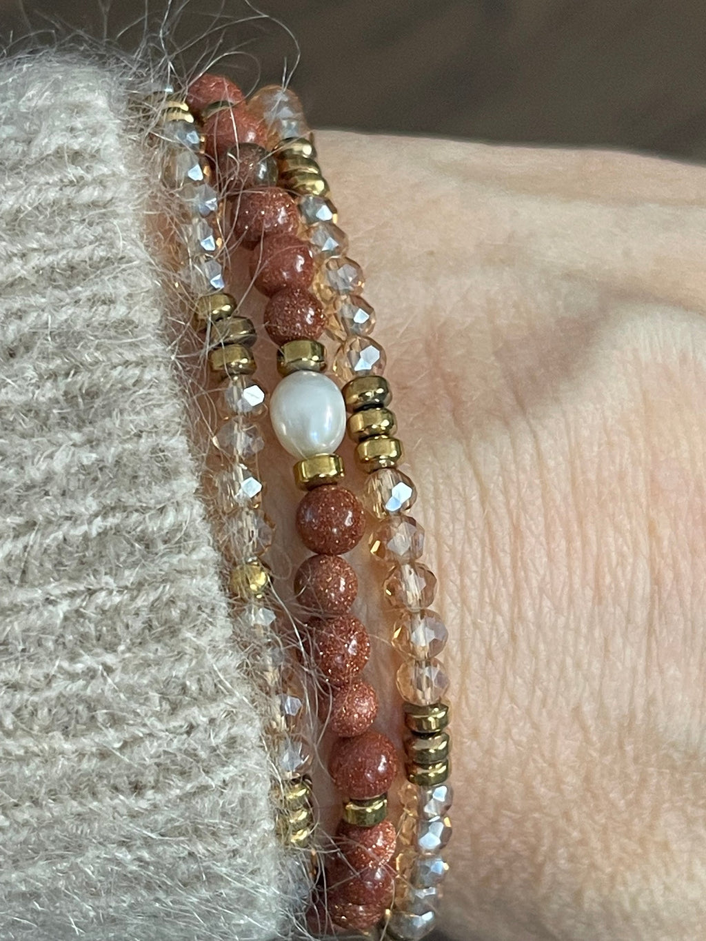 Armband Leah Natur/Cognac – Set med 3 st