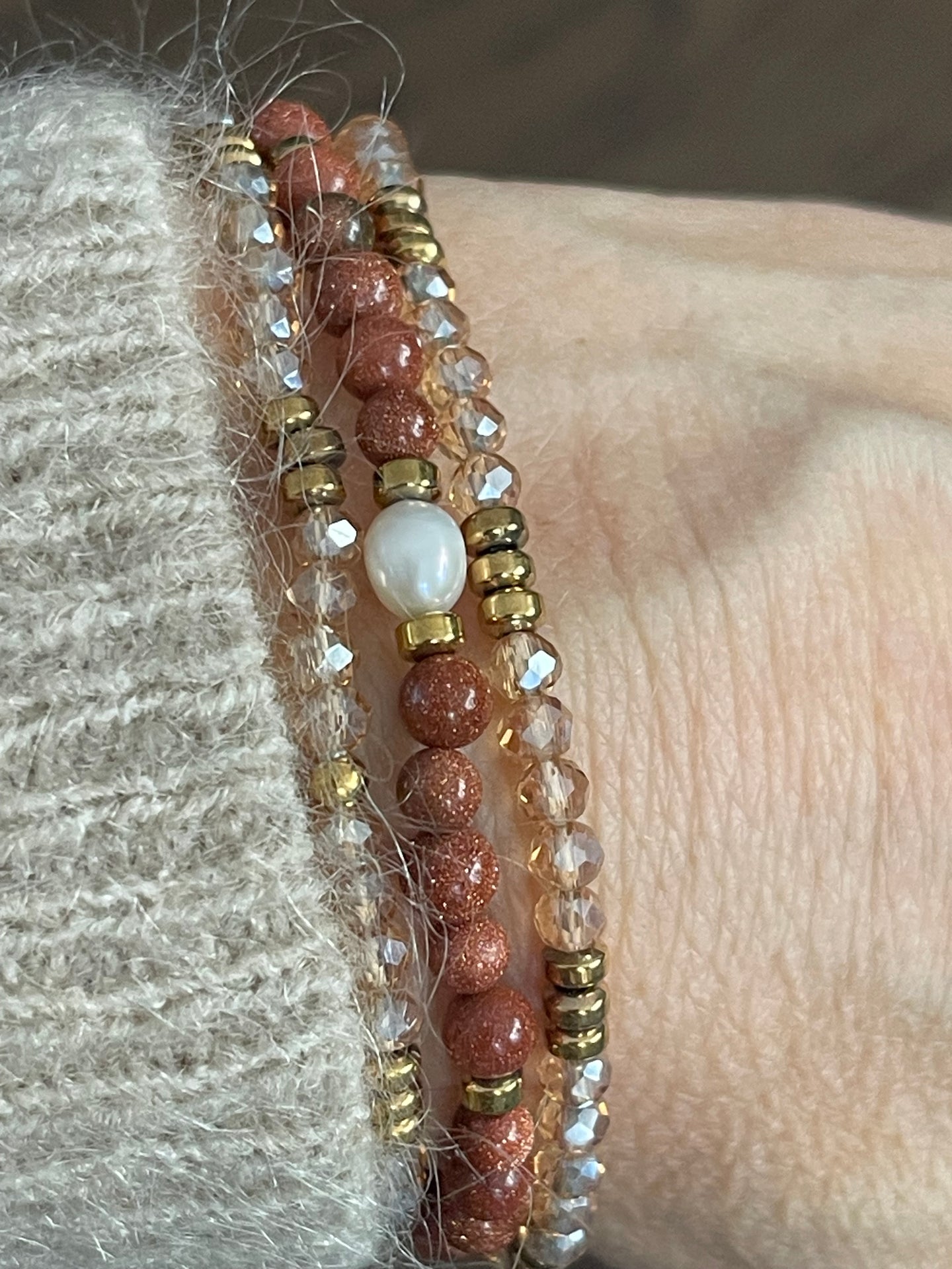Armband Leah Natur/Cognac – Set med 3 st